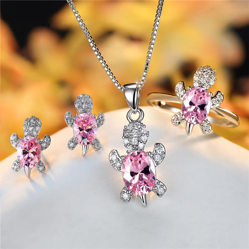 Turtle Shape Rainbow Zircon Pendant Necklace