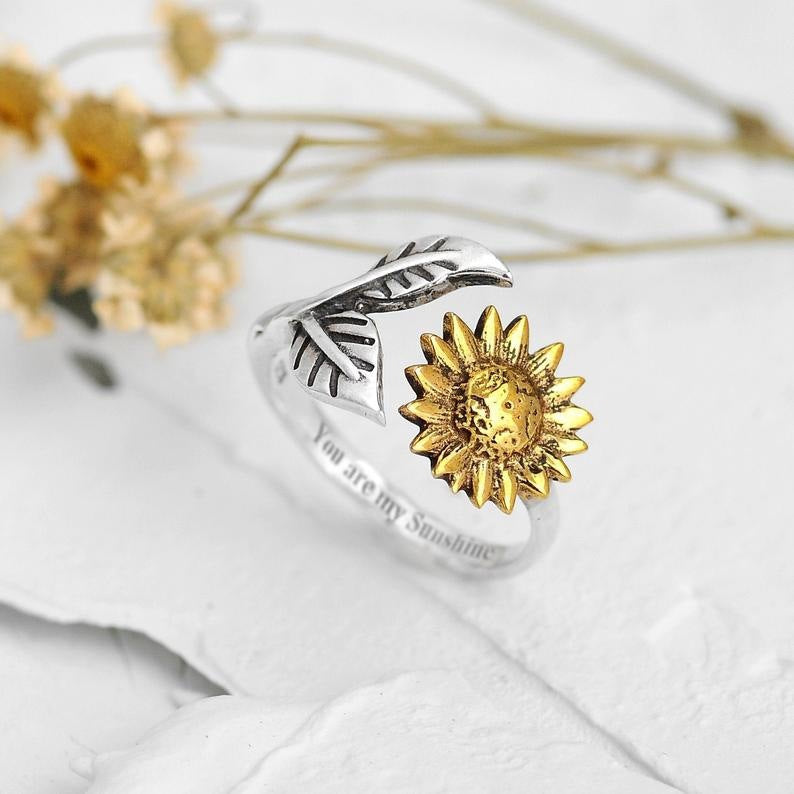 Bohemia Two-tone Sunflower Adjustable Ring