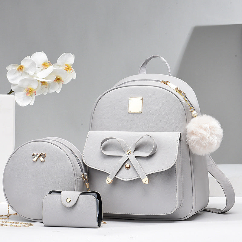 Fashion PU Bow Backpack & Crossbody Bag Set for Women