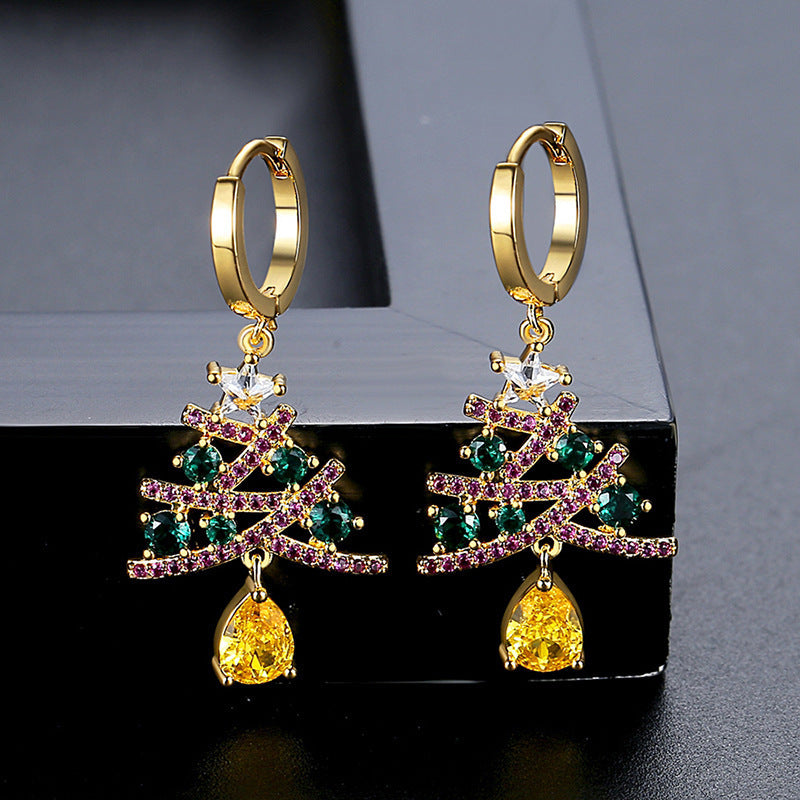 Christmas Tree Earrings with Rhinestones