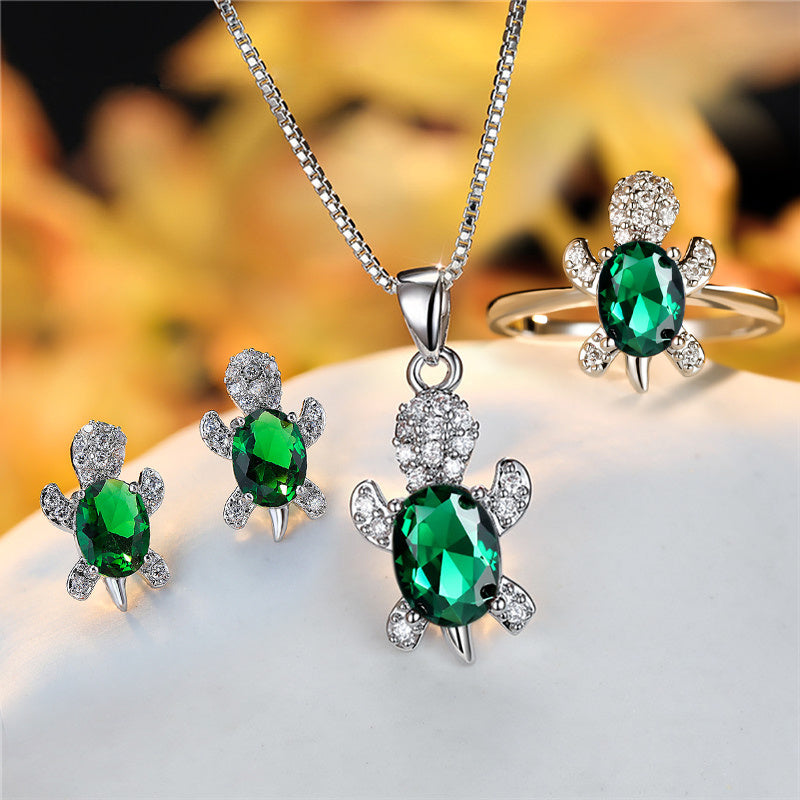 Turtle Shape Rainbow Zircon Pendant Necklace