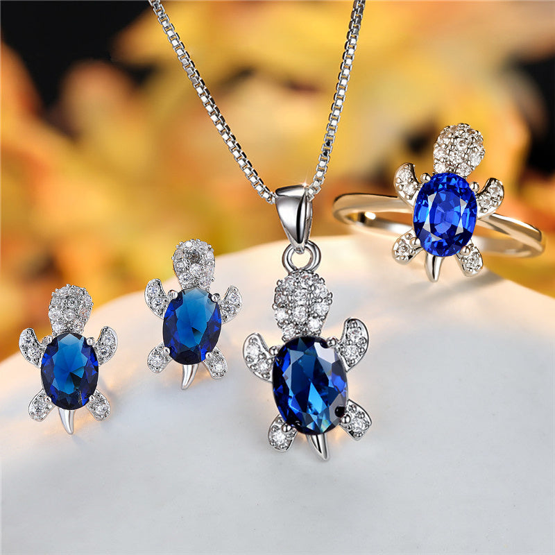 Turtle Shape Rainbow Zircon Pendant Necklace