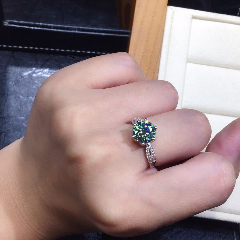 Black Angel Blue Green Moissanite Ring