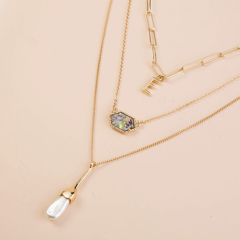 Diamond-Shaped Abalone Shell & Pearl Necklace