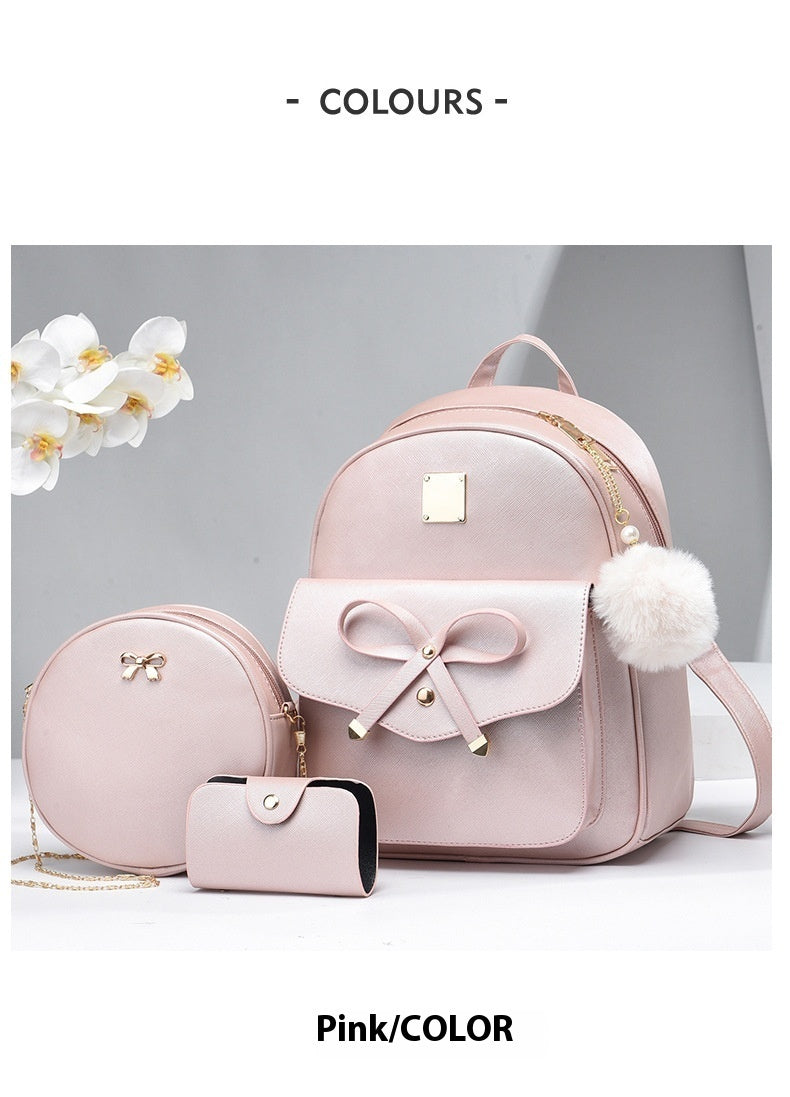 Fashion PU Bow Backpack & Crossbody Bag Set for Women