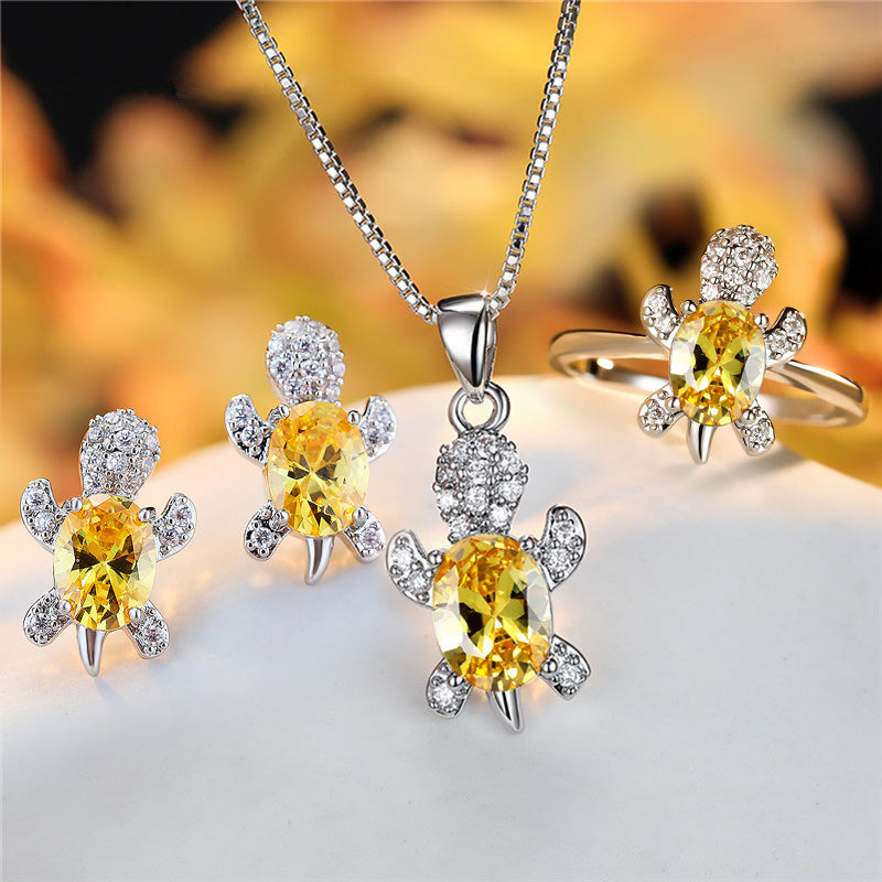 Turtle Shape Rainbow Zircon Pendant Necklace