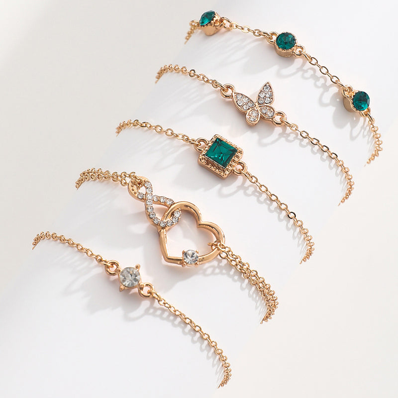 Bohemian 5pc Green Crystal Bracelet Set