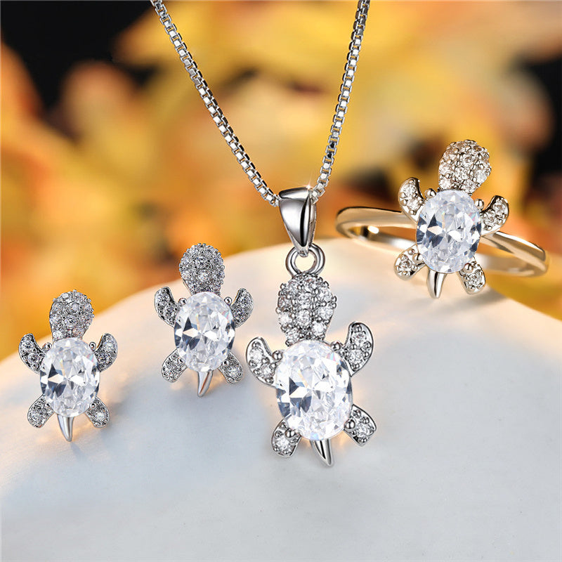 Turtle Shape Rainbow Zircon Pendant Necklace