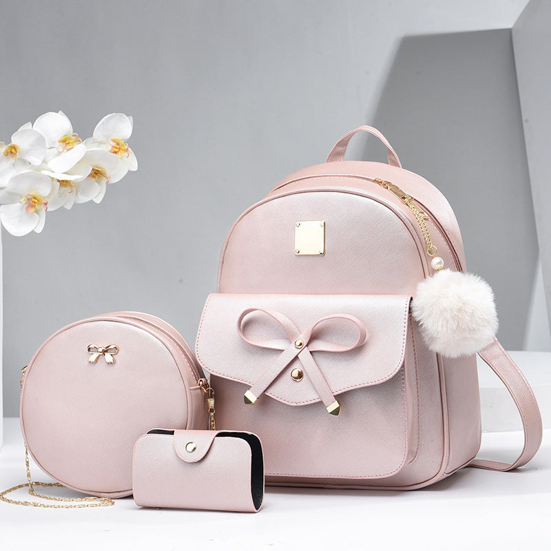 Fashion PU Bow Backpack & Crossbody Bag Set for Women