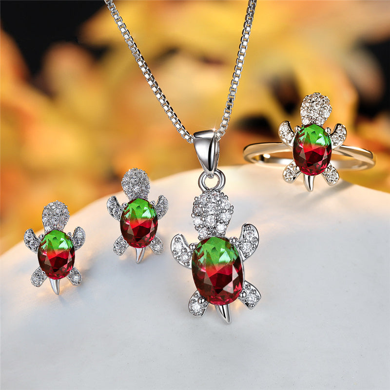 Turtle Shape Rainbow Zircon Pendant Necklace