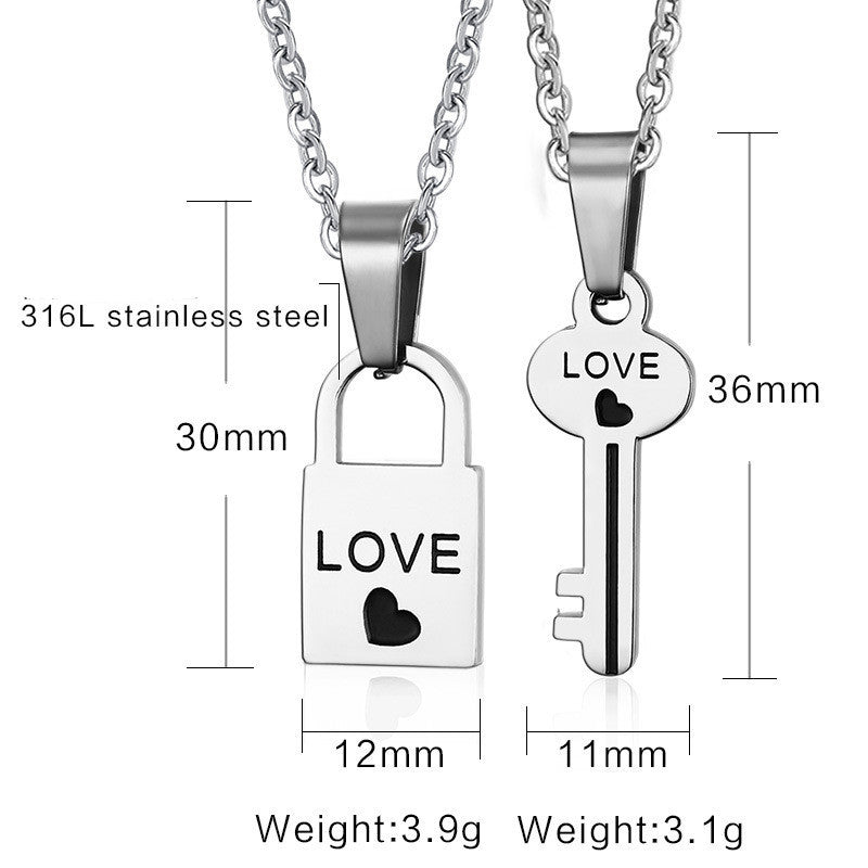 Titanium steel jewelry heart-shaped key necklace for men and women