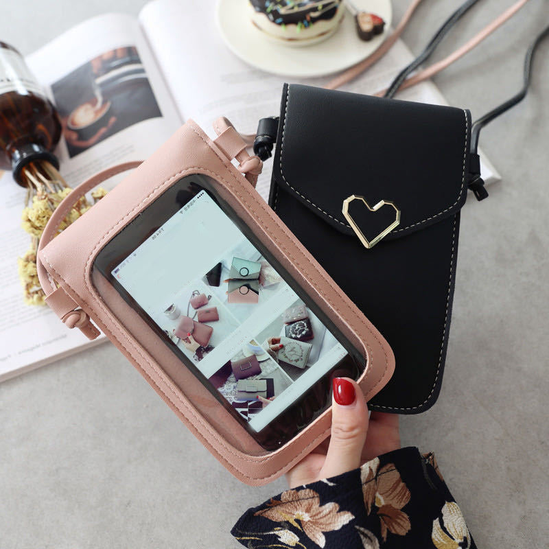 Love Buckle Mobile Phone Bags For Women Transparent Touch Screen Wallet Crossbody Shouder Bags