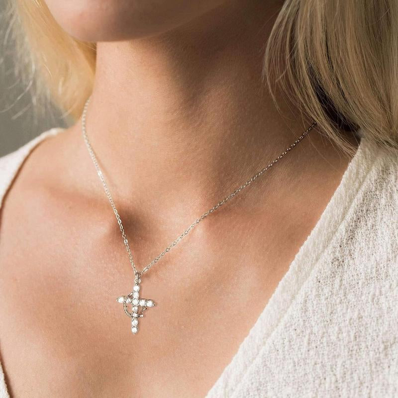 Rhinestone Crown & Cross Pendant Necklace