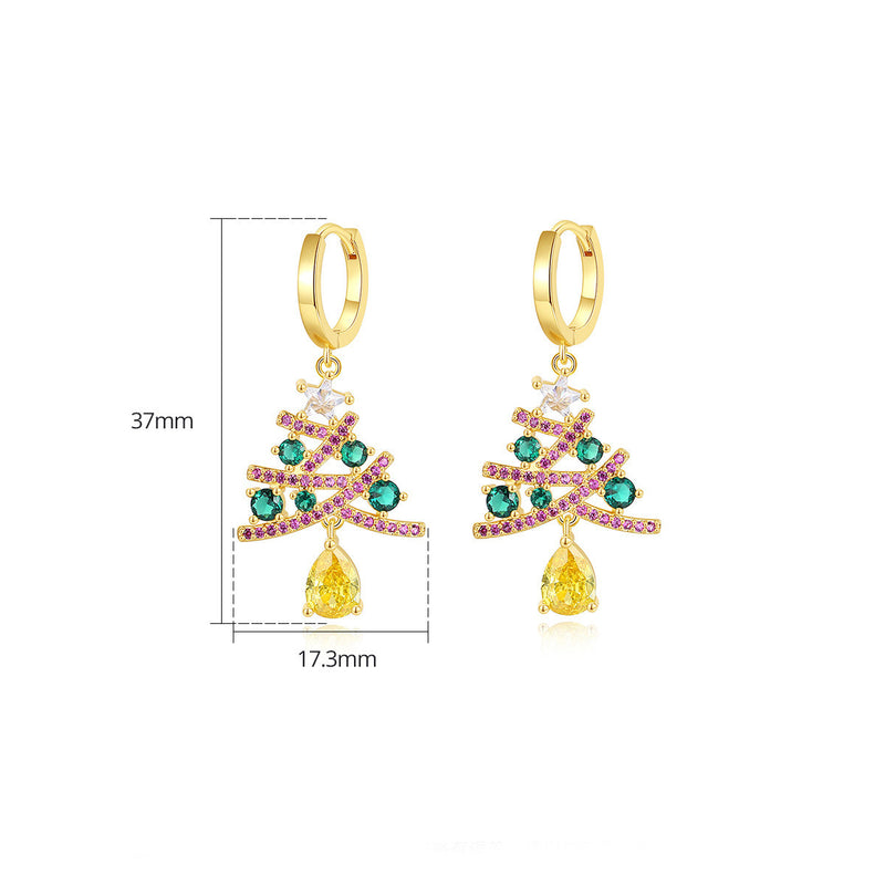 Christmas Tree Earrings with Rhinestones