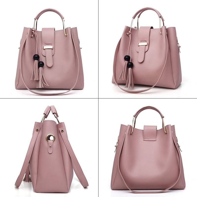 Women 3Pcs Or Set Handbags PU Leather Shoulder Bags Casual Tote Bag Tassel Metal Handle Designer Composite Bags