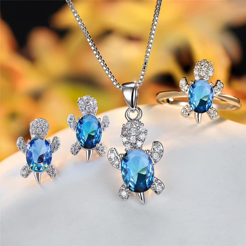 Turtle Shape Rainbow Zircon Pendant Necklace