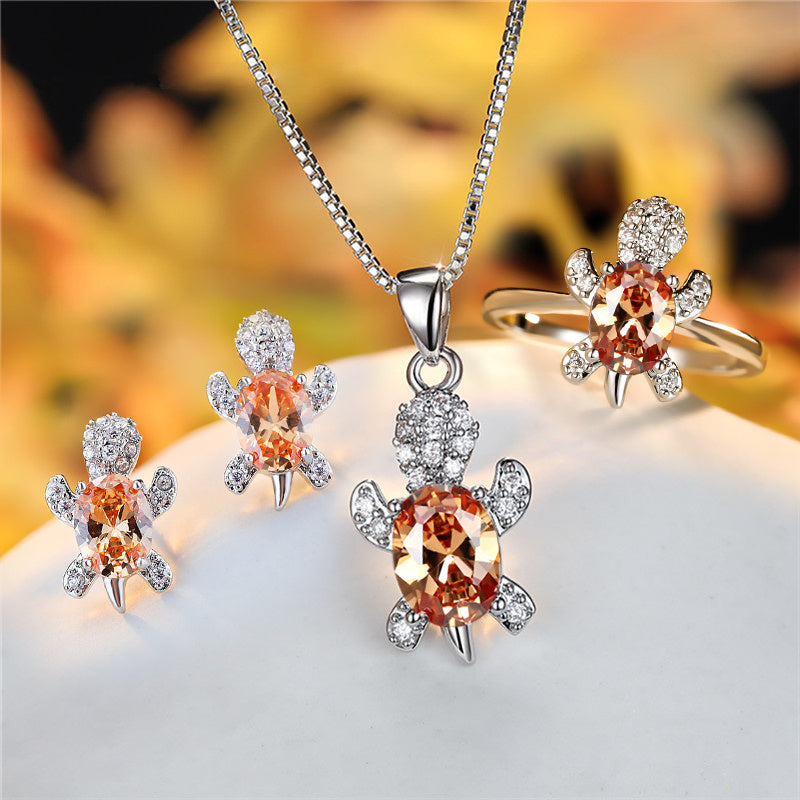 Turtle Shape Rainbow Zircon Pendant Necklace