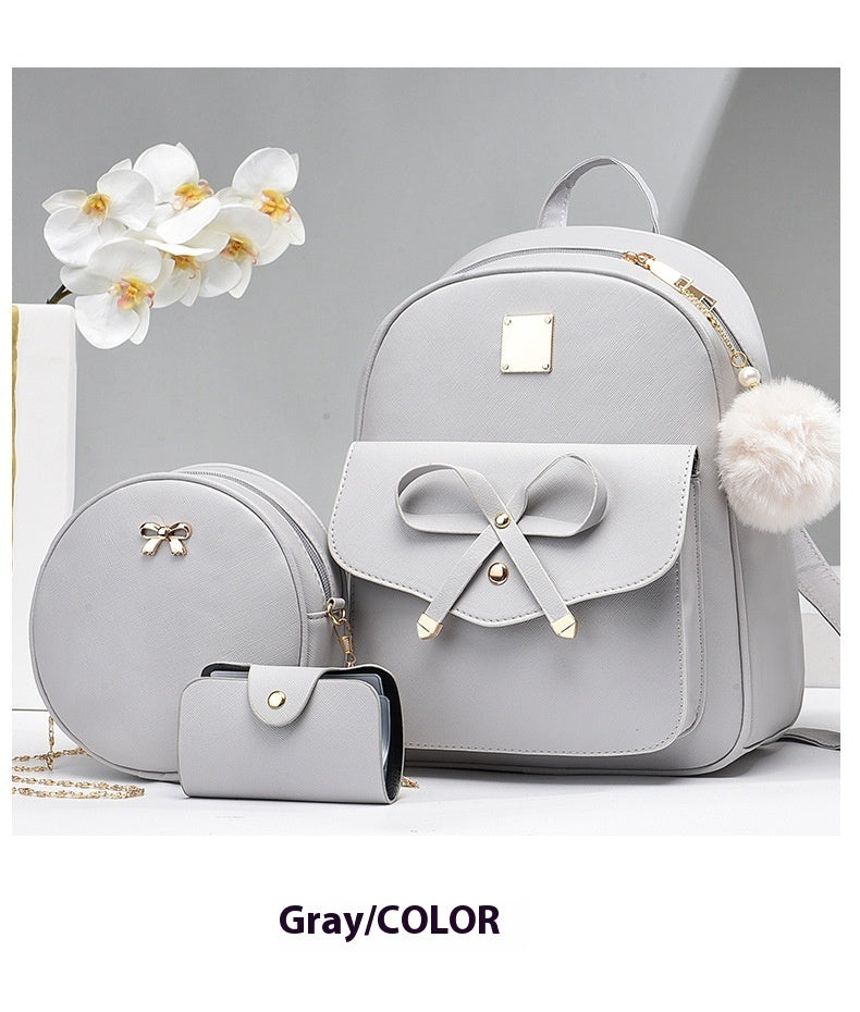 Fashion PU Bow Backpack & Crossbody Bag Set for Women