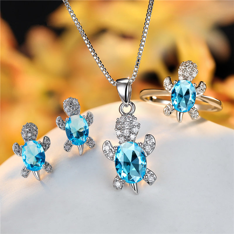 Turtle Shape Rainbow Zircon Pendant Necklace