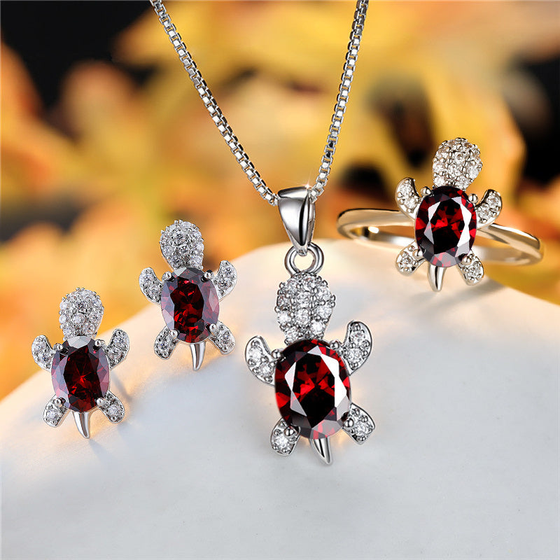 Turtle Shape Rainbow Zircon Pendant Necklace