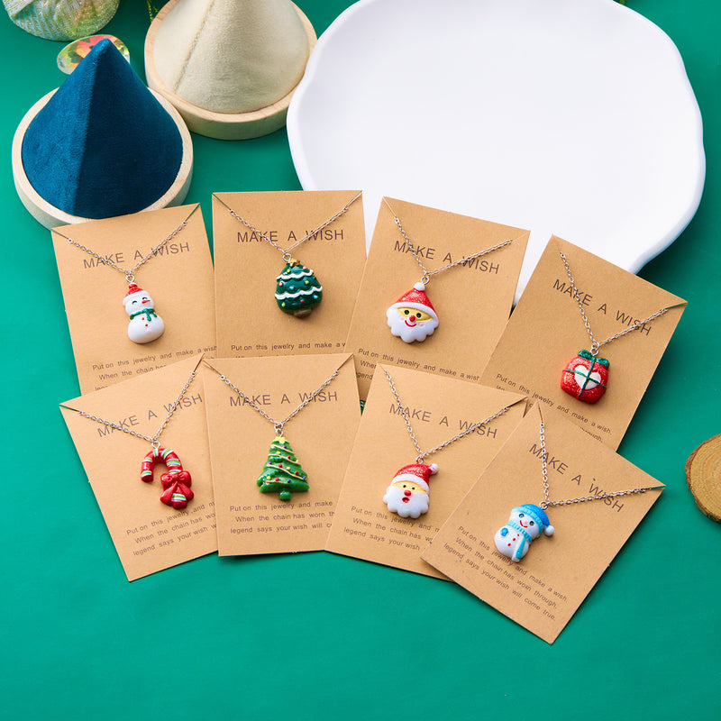 christmas Snowman & Santa Pendant Necklace