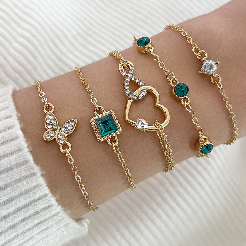 Bohemian 5pc Green Crystal Bracelet Set