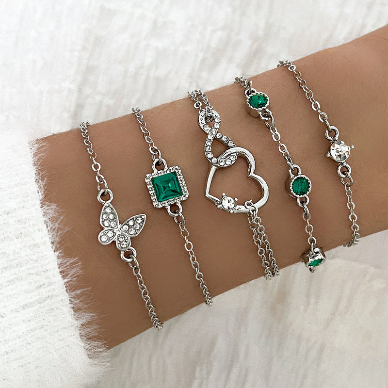 Bohemian 5pc Green Crystal Bracelet Set