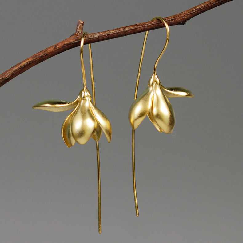 Gold & Silver Magnolia Flower Dangle Earrings