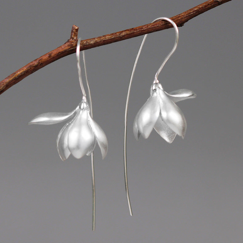 Gold & Silver Magnolia Flower Dangle Earrings