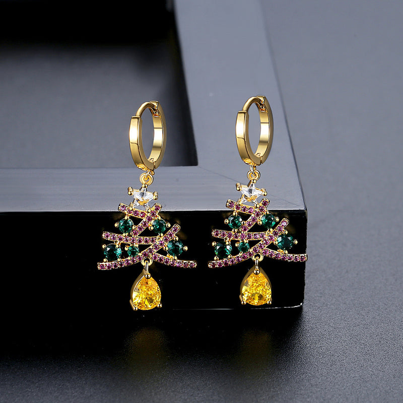 Christmas Tree Earrings with Rhinestones