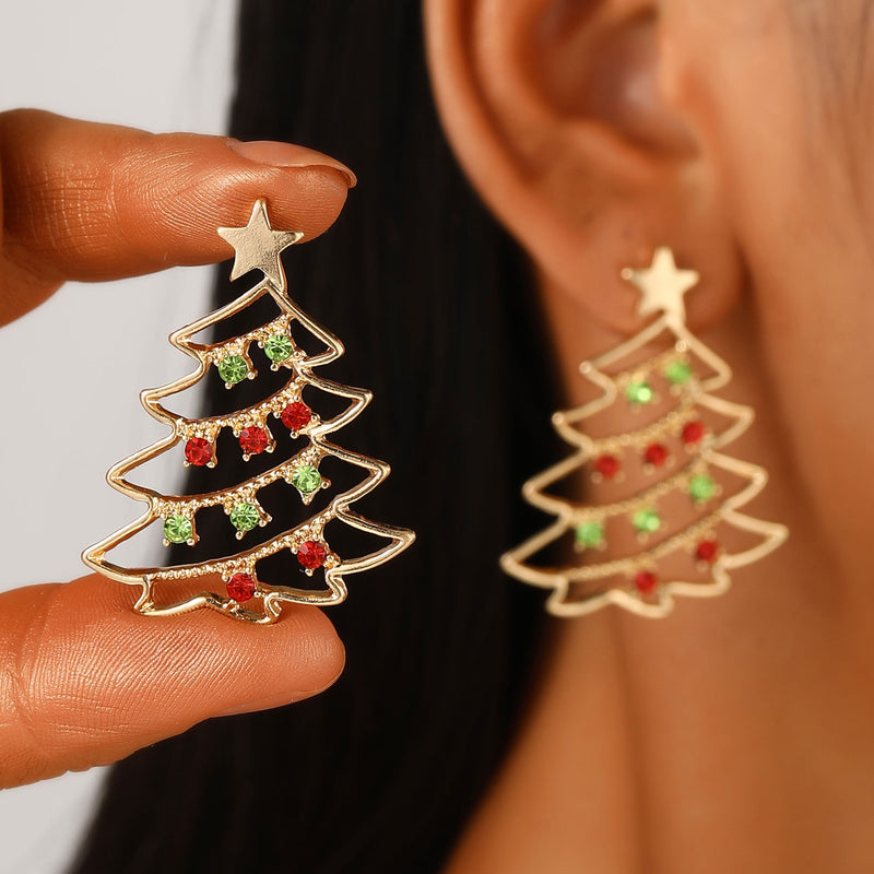 Christmas Tree Earrings with Colorful Zircon