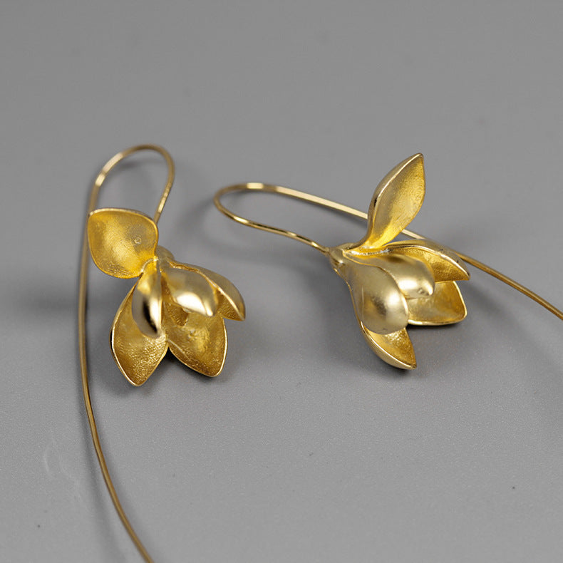 Gold & Silver Magnolia Flower Dangle Earrings