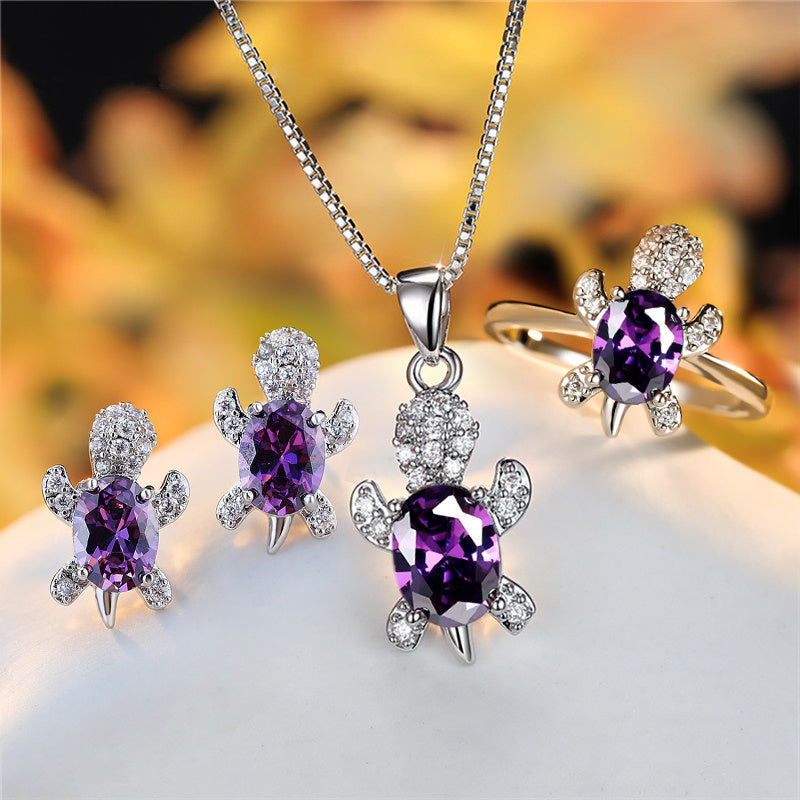 Turtle Shape Rainbow Zircon Pendant Necklace