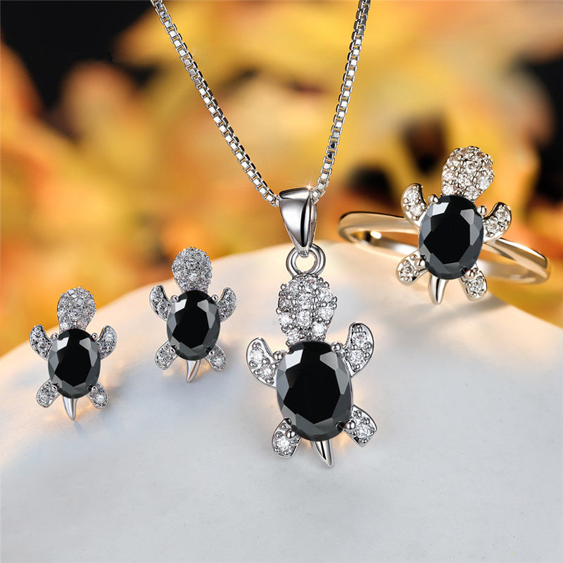 Turtle Shape Rainbow Zircon Pendant Necklace