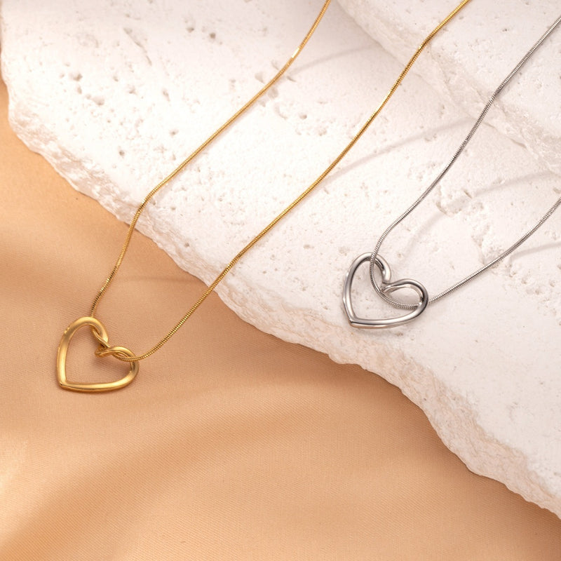 Stainless Steel Twist Heart Pendant Necklace