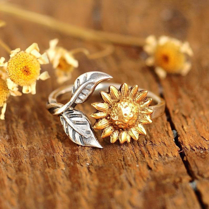 Bohemia Two-tone Sunflower Adjustable Ring