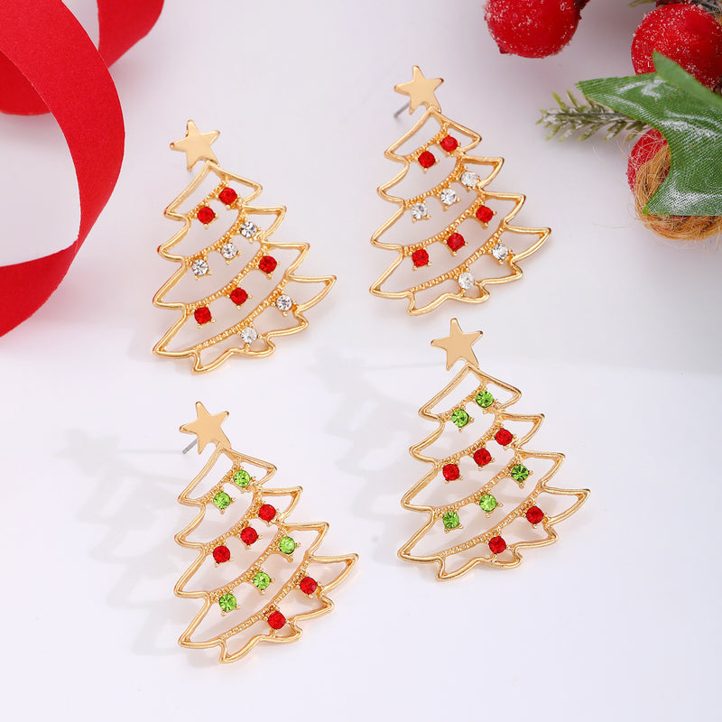 Christmas Tree Earrings with Colorful Zircon